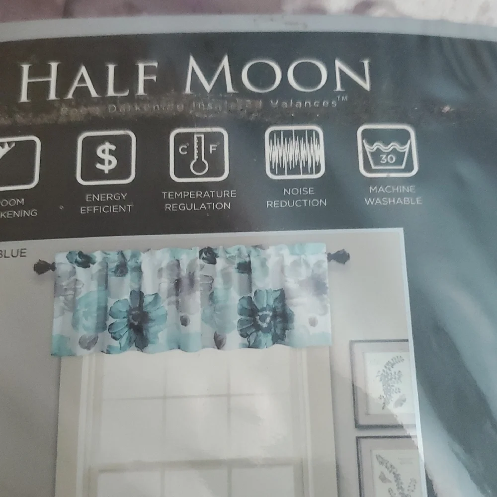 2 Half Moon Blue and White Valance Curtains 52x18x2